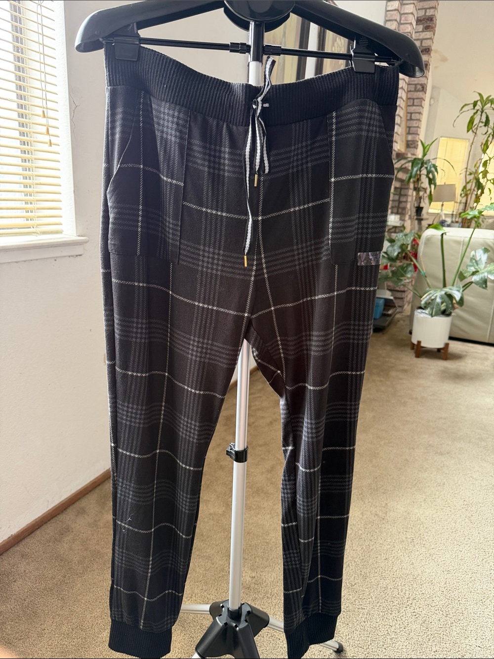 Honeydew Intimates Womens Black Plaid Joggers with Drawstring